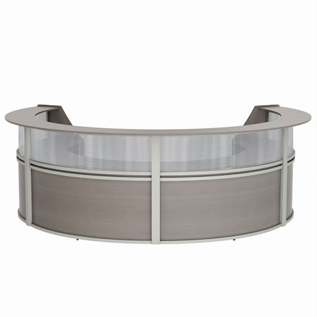 Linea Italia Curved Reception Desk 4 Units, Clear Panel, 142 inW x 107 inD, Ash ZUD318